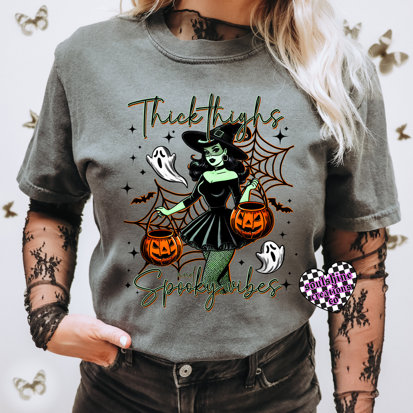 Thick Thighs and Spooky Vibes Tee or Sweater-Edgy Alternative Vibes-Witchy- Halloween