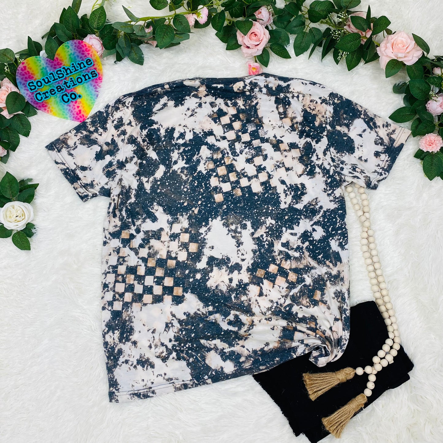 Retro 90’s Ghost Checkered Acid Wash Grunge Bleached Tee Shirt