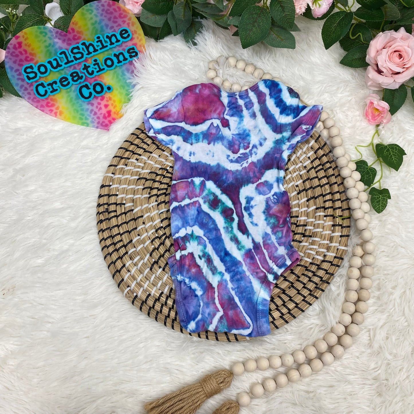 Hand Dyed Tie Dye Baby Onesie Purple Moss Agate Geode Ice Dye