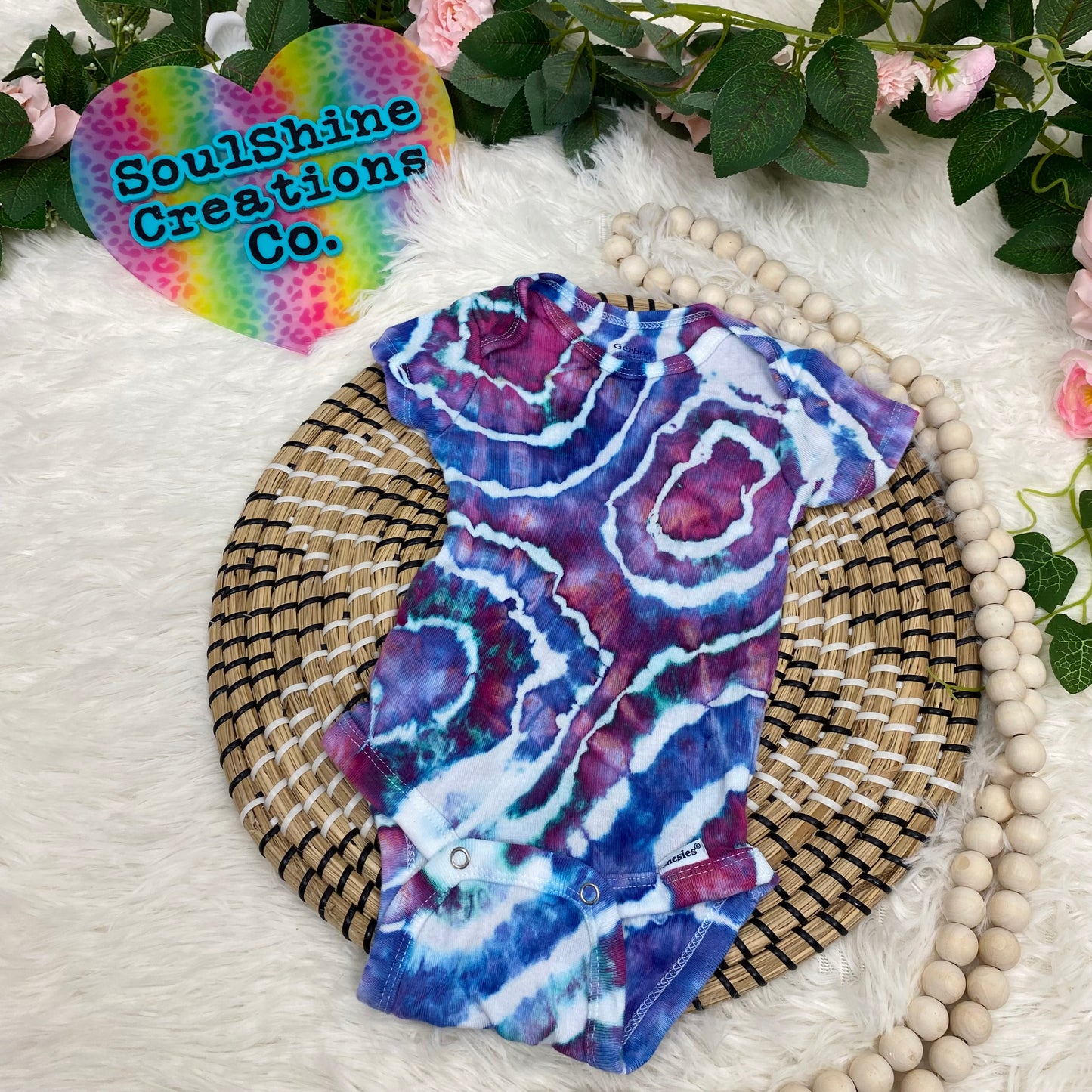 Hand Dyed Tie Dye Baby Onesie Purple Moss Agate Geode Ice Dye