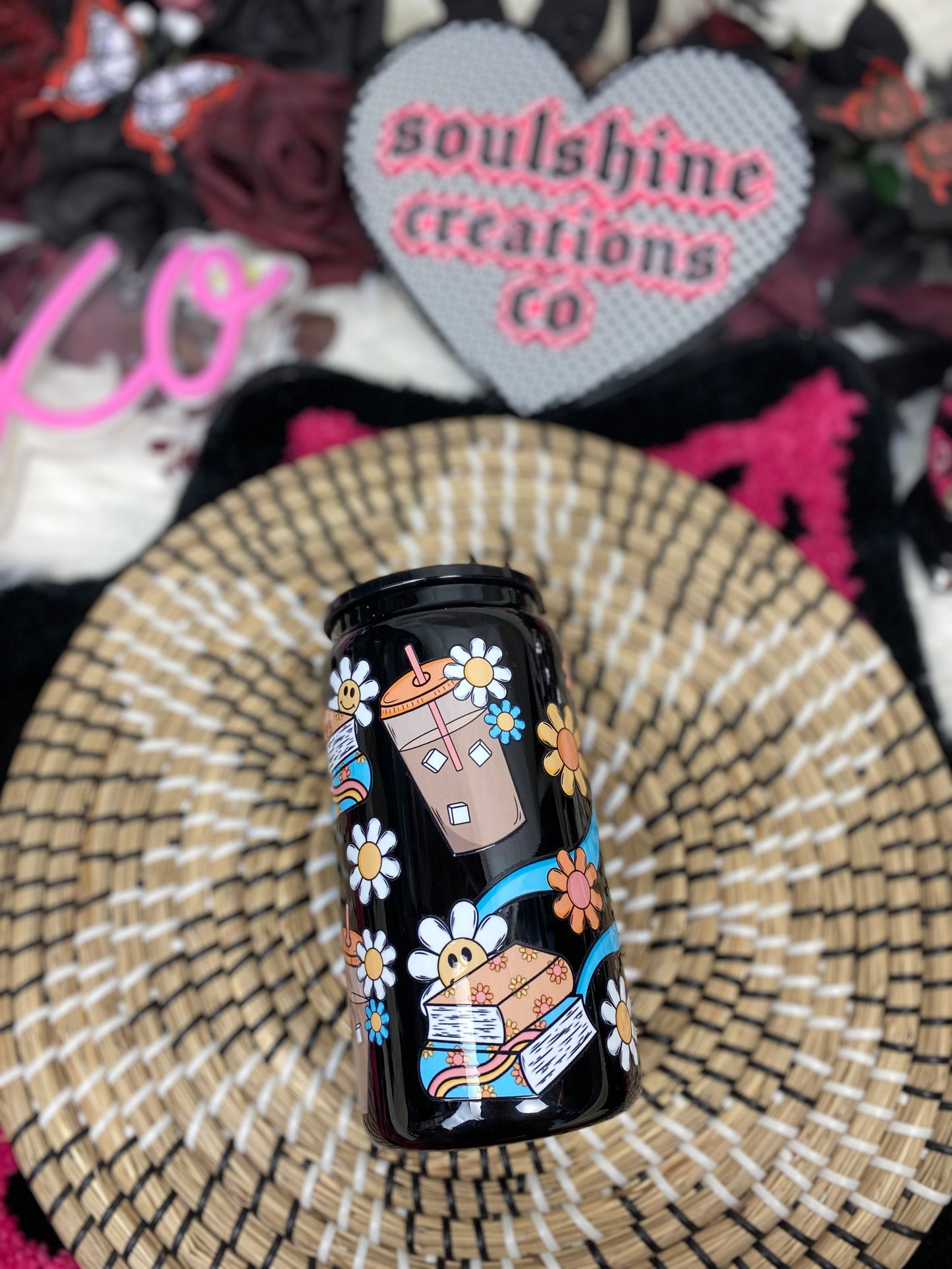 I read a lot of books and drink a lot of coffee 16 oz. black glass bookish libby cup iced coffee drinkware