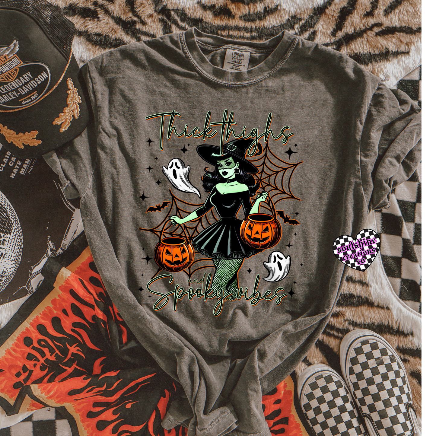 Thick Thighs and Spooky Vibes Tee or Sweater-Edgy Alternative Vibes-Witchy- Halloween