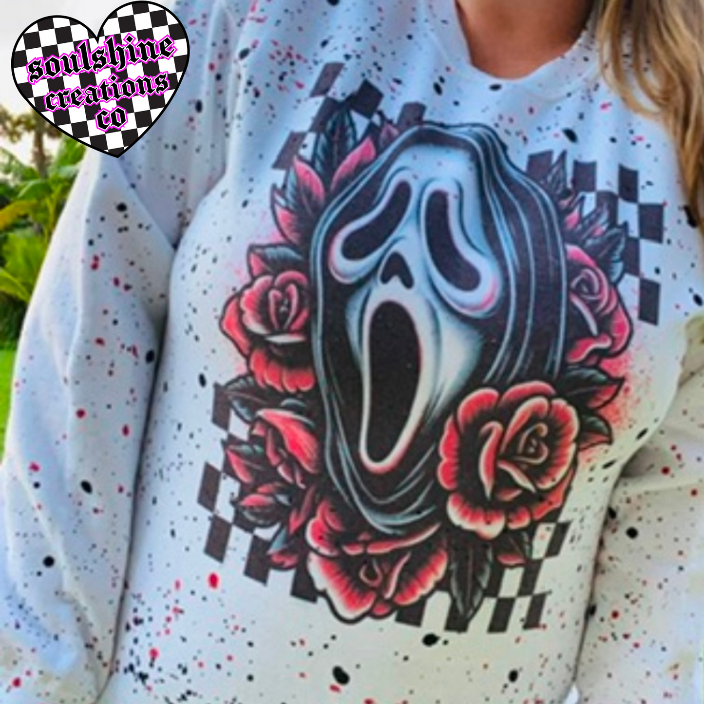 Retro 90’s Ghost Splatter Sweater