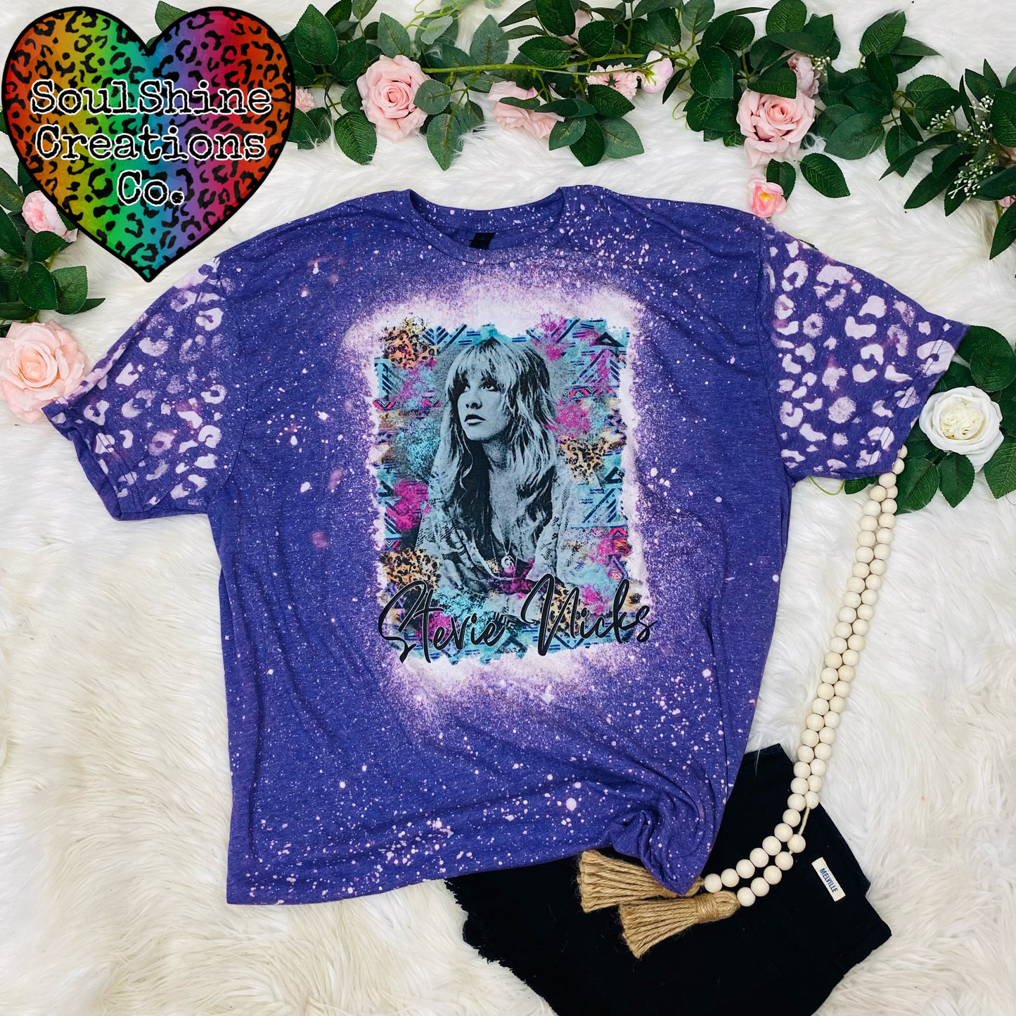 Stevie Nicks Leopard Print Sleeves Bleached Shirt