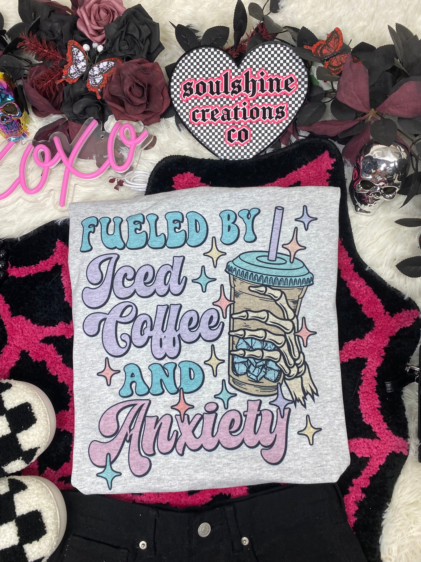 fueled by iced coffee and anxiety tee shirt or Sweater
