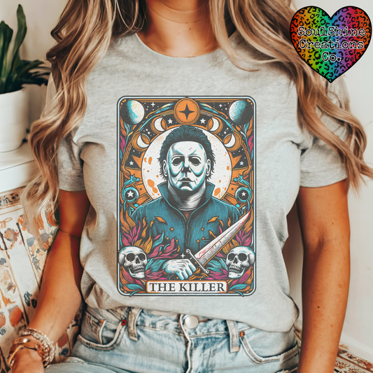 The Killer Halloween Tarot Graphic Horror Tee Shirt