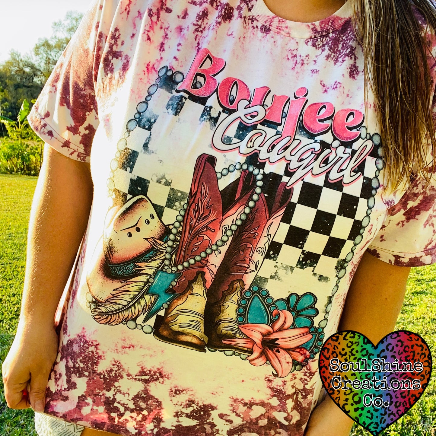 Boujee Cowgirl Acid Wash Bleached Shirt