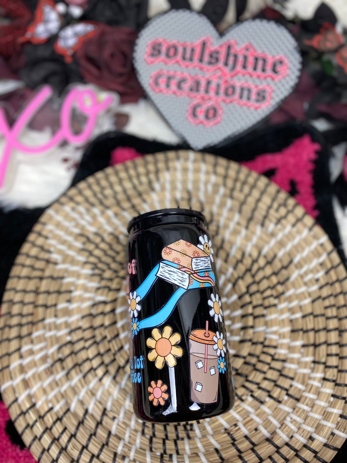 I read a lot of books and drink a lot of coffee 16 oz. black glass bookish libby cup iced coffee drinkware