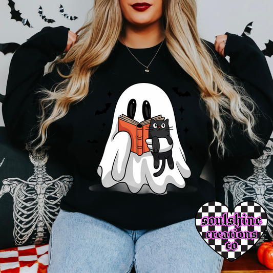 Ghostie Reader Bookish tee or sweater-Edgy Alt Vibes-Ghost Cat-Booktok