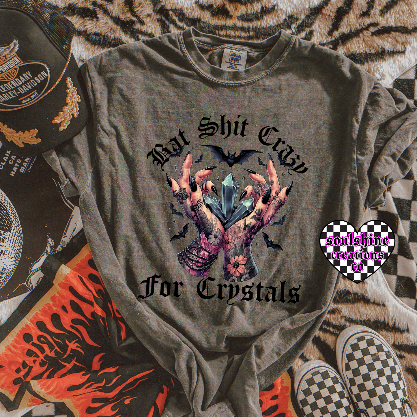 Bat Shit Crazy for Crystals tee or sweater-Edgy Alternative Vibes-Witchy