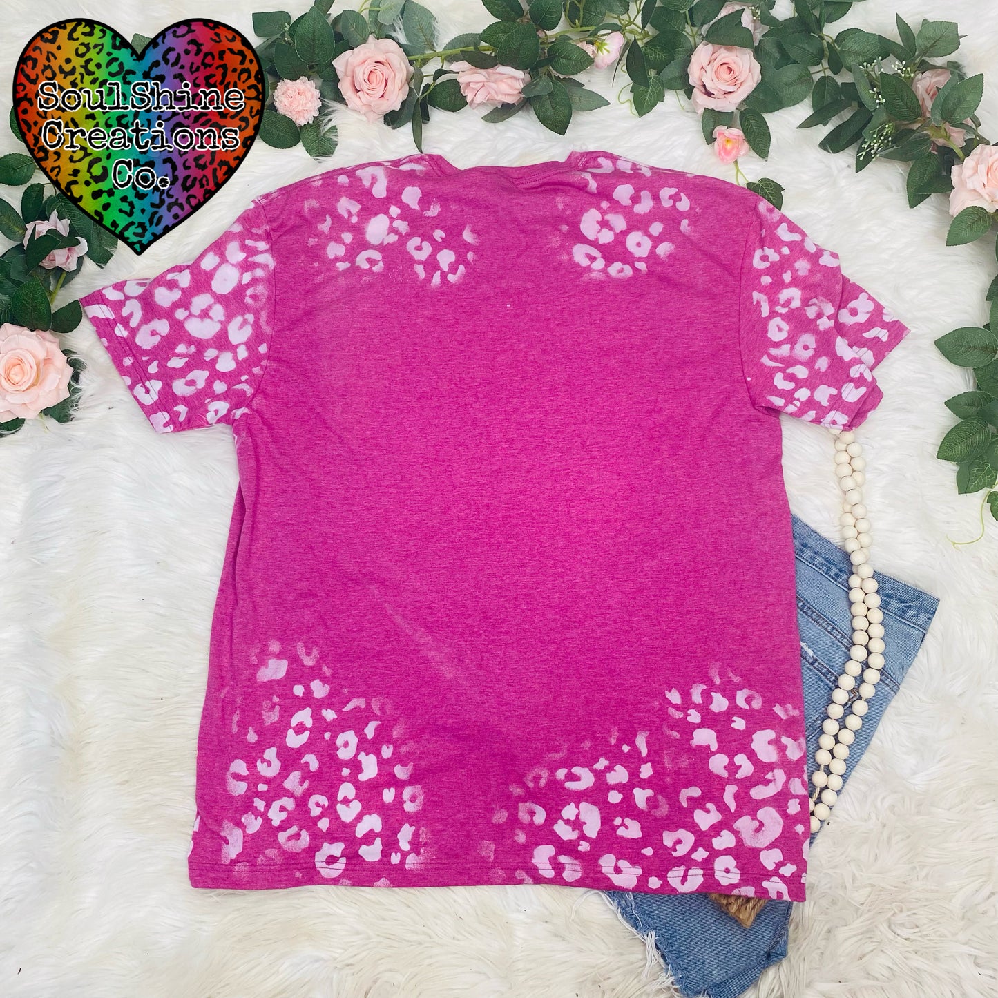 Mama Checkered Heart Leopard Print Bleached Shirt