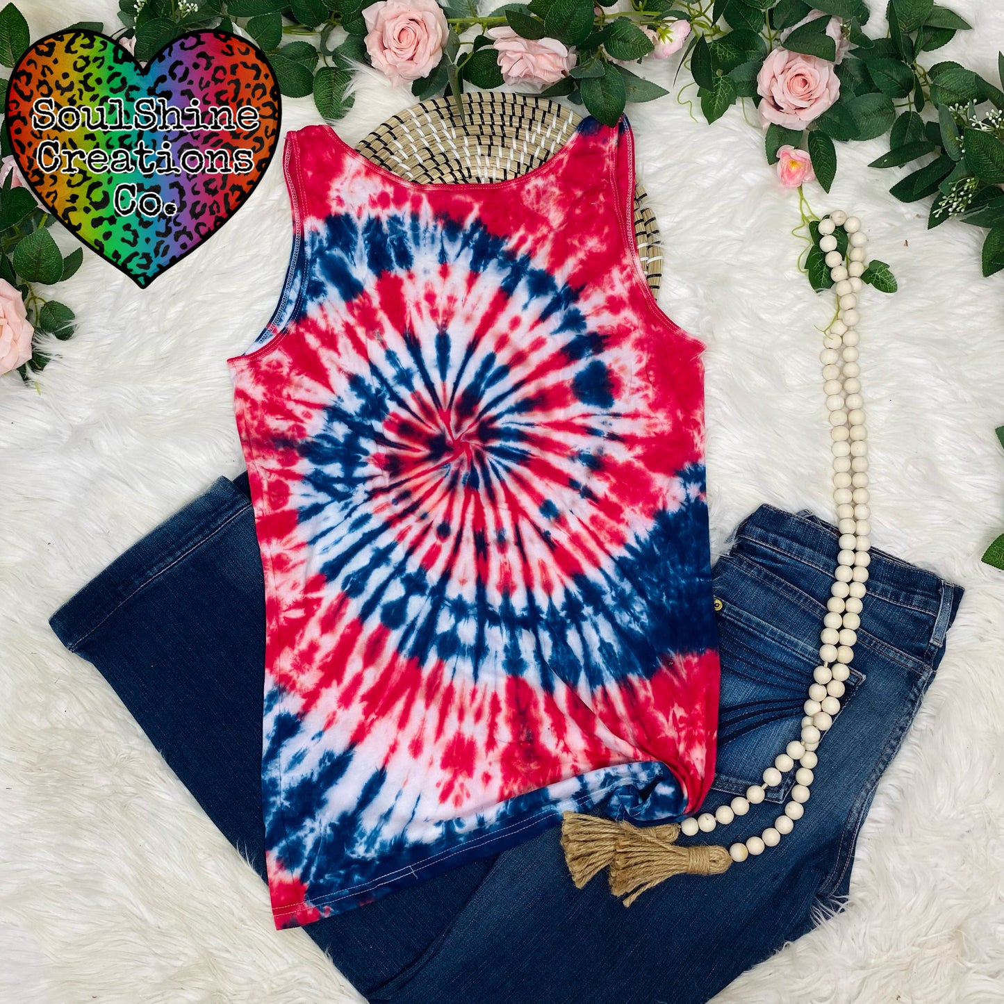 Stars and Stripes Independence Spiral Tie Dye Tank Top