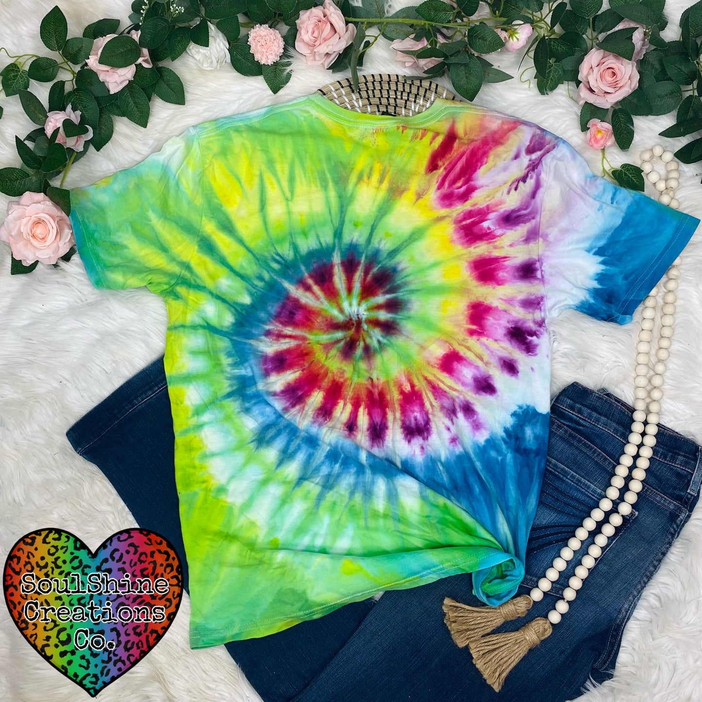 Neon Pinwheel Spiral Ice Dye Shirt