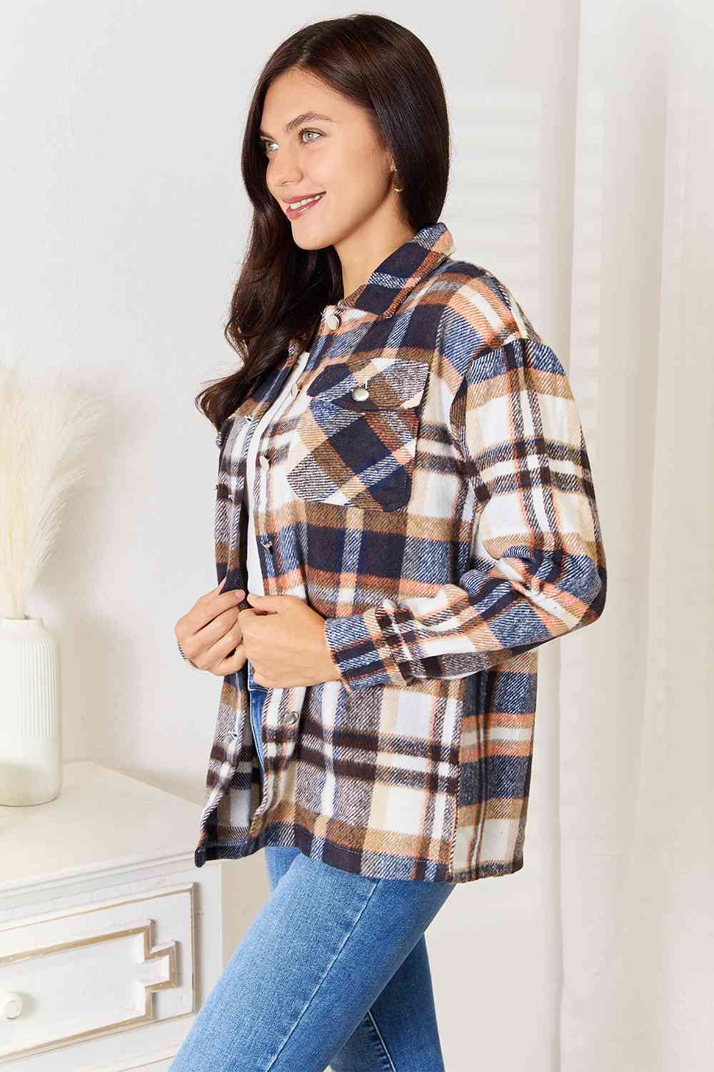 Plaid Button Front Shirt Jacket