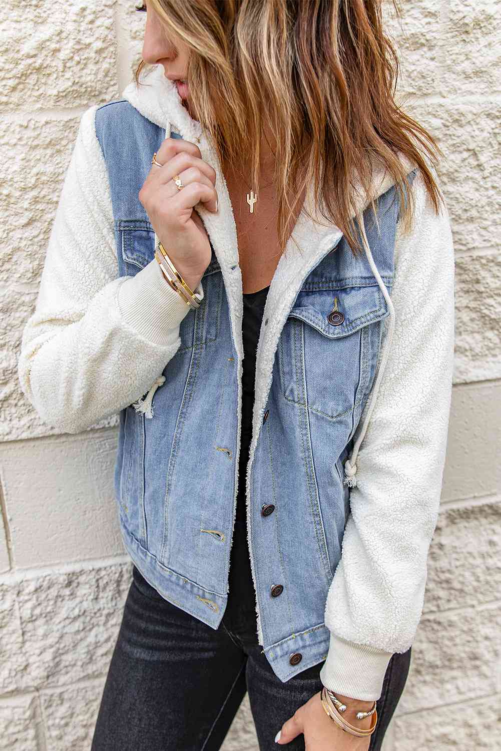 Sherpa hooded denim online jacket