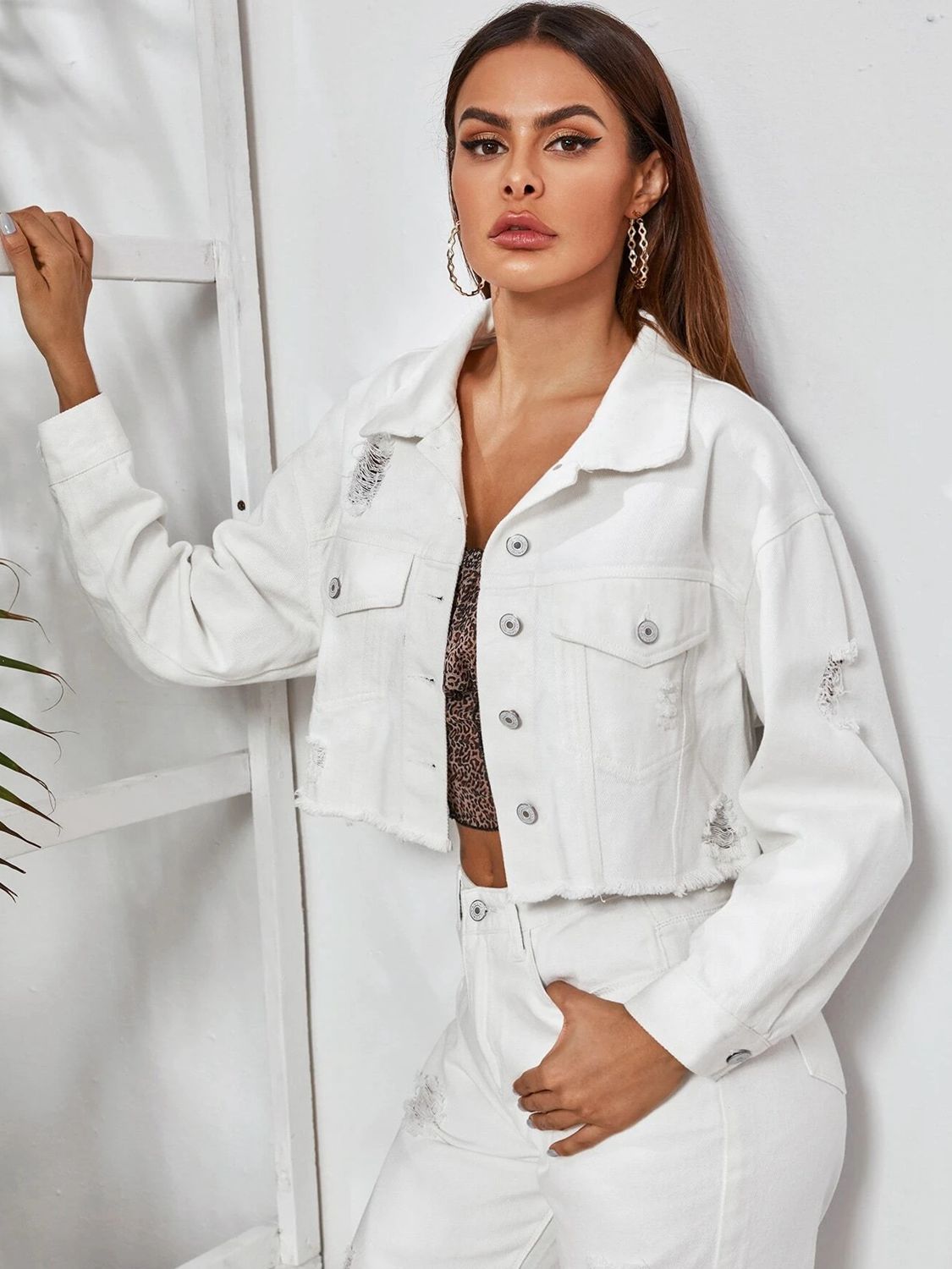 Dropped Shoulder Collared Neck Denim Jean Jacket