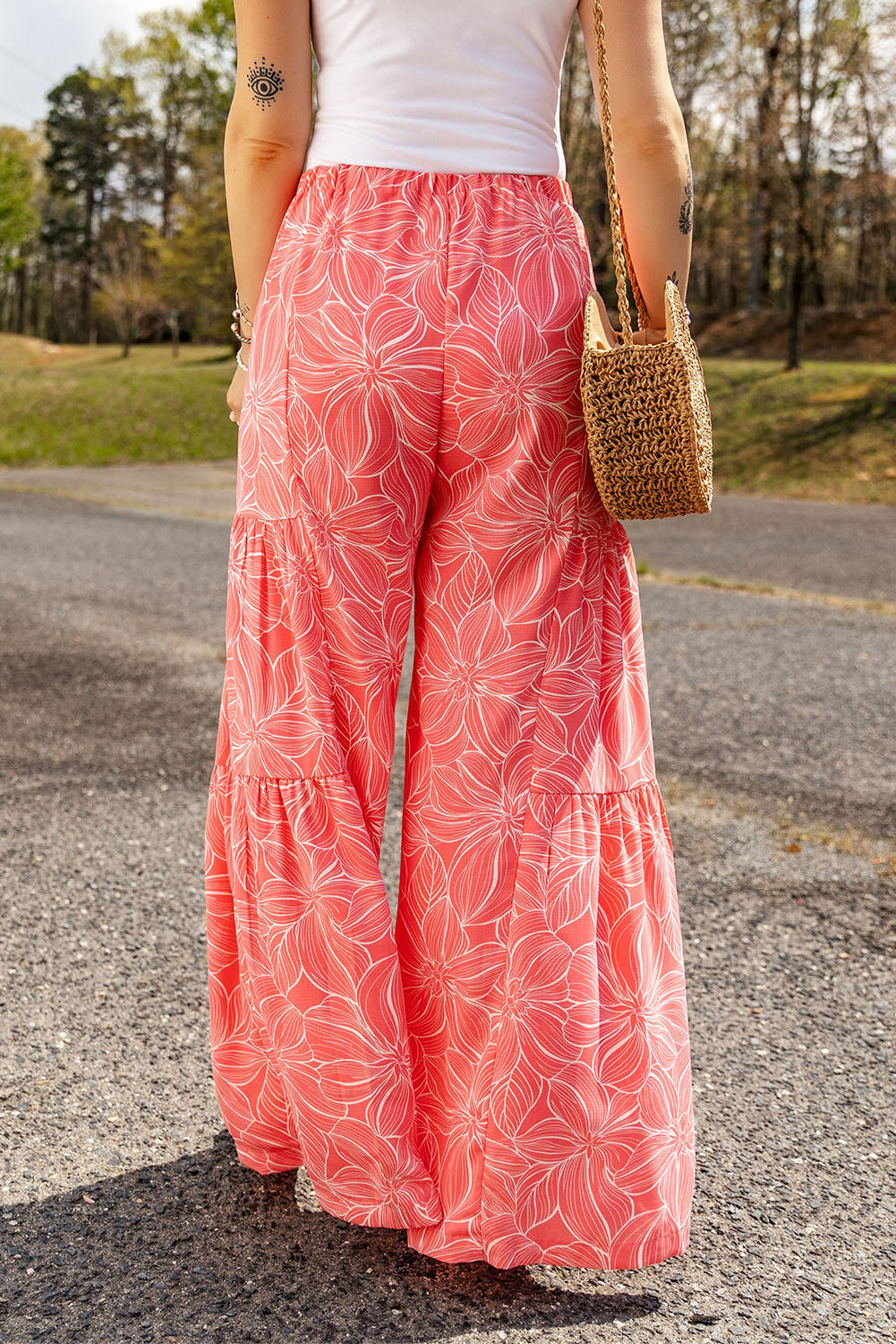 Boho Floral Tiered Wide Leg Pants