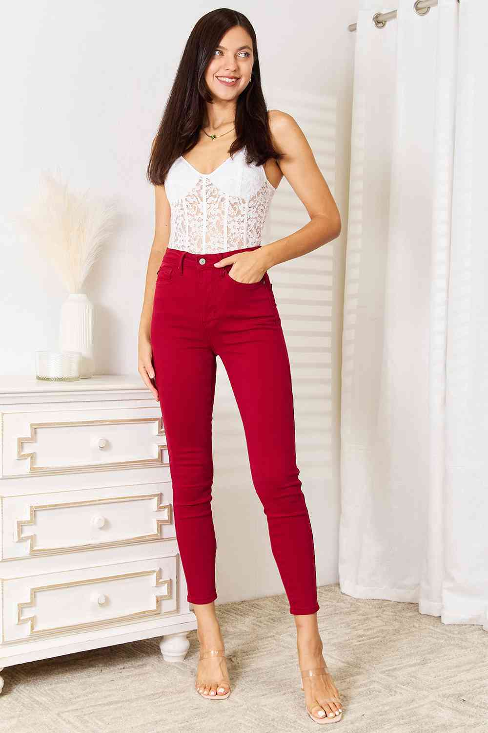 Judy Blue High Waist Tummy Control Red Skinny Jeans