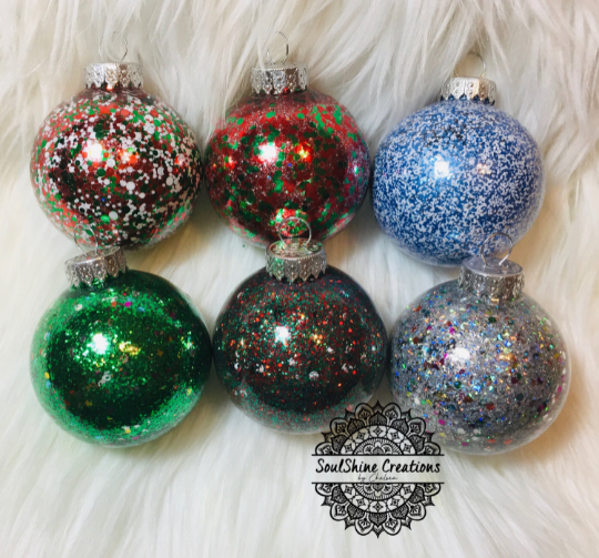 Festive Christmas Glitter Ornaments, Rae Dunn Inspired, Handmade Ornament, Santa, Jolly, Jingle, Merry, Cheer, Noel