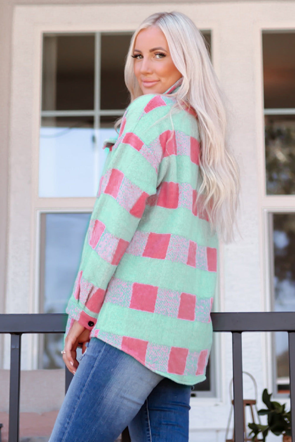 Pink & Mint Plaid Button Down Shacket