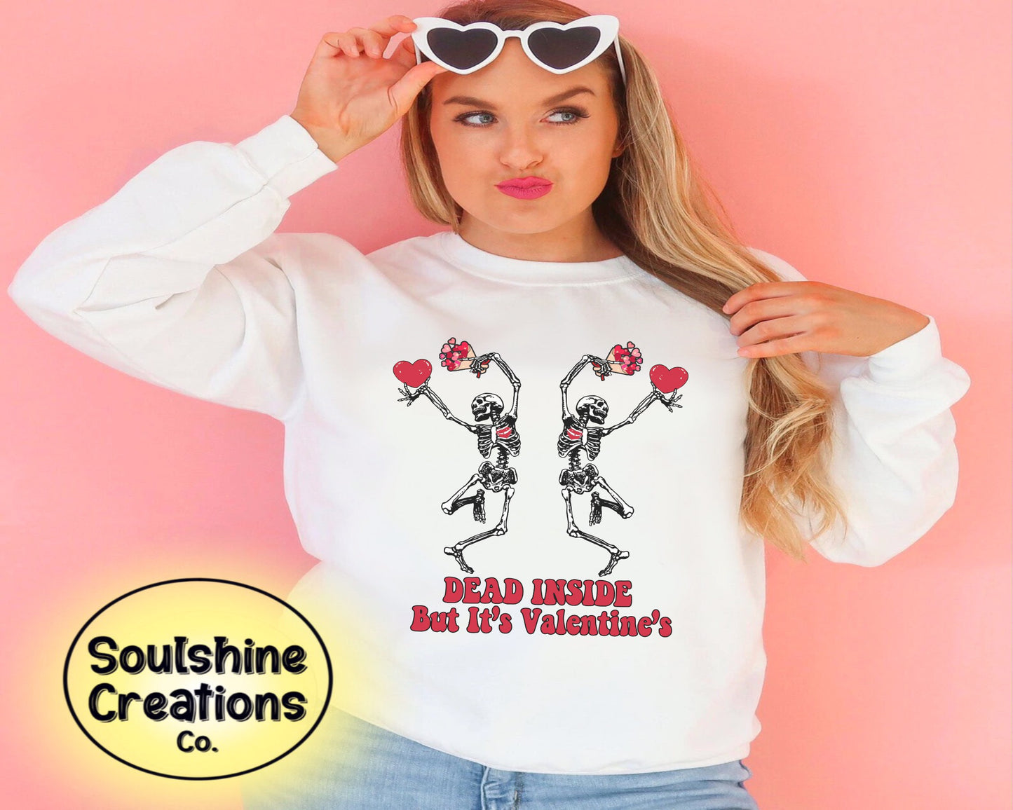 Dead Inside but it's Valentine's Dancing Skellies Sweater