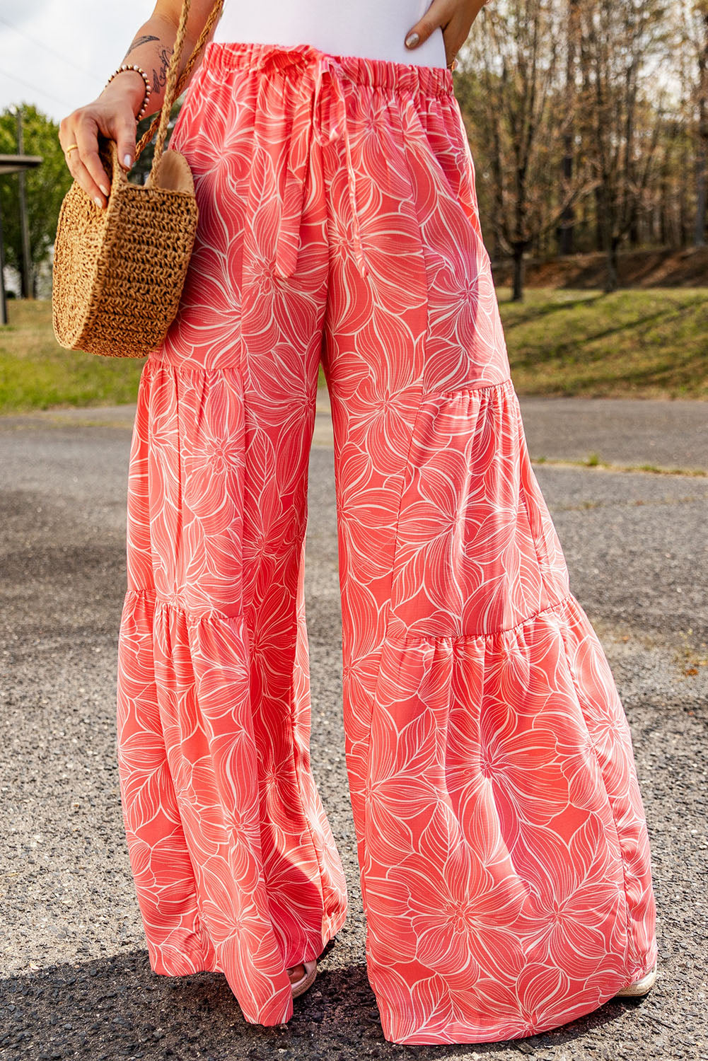 Boho Floral Tiered Wide Leg Pants