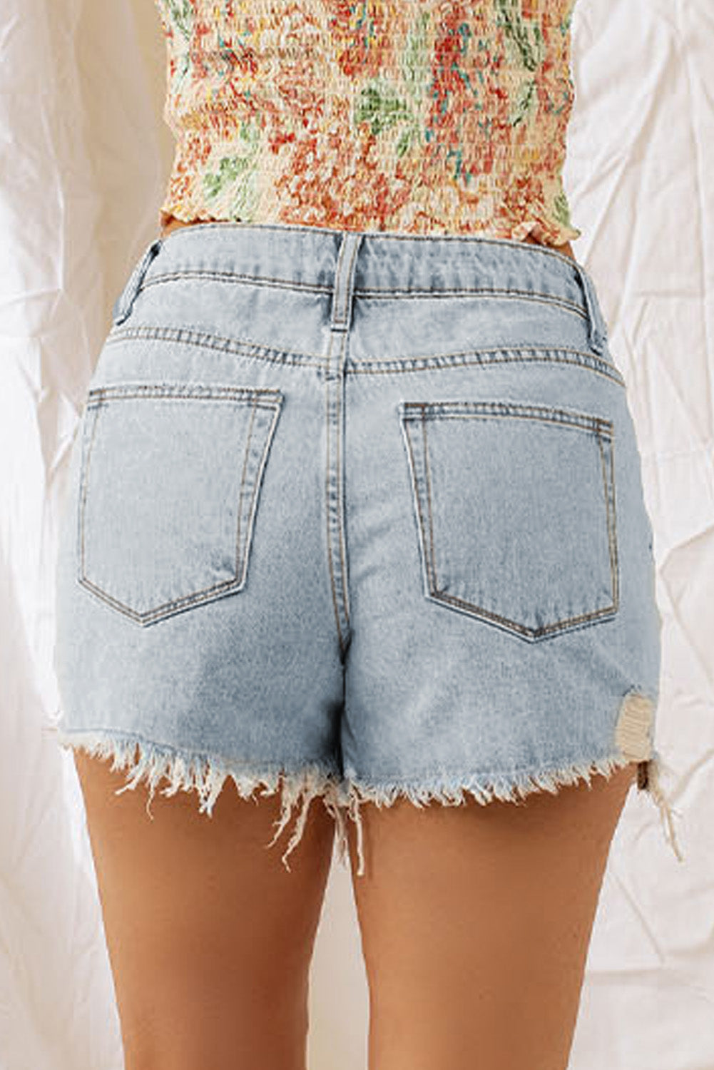 Distressed Denim Shorts Light Wash