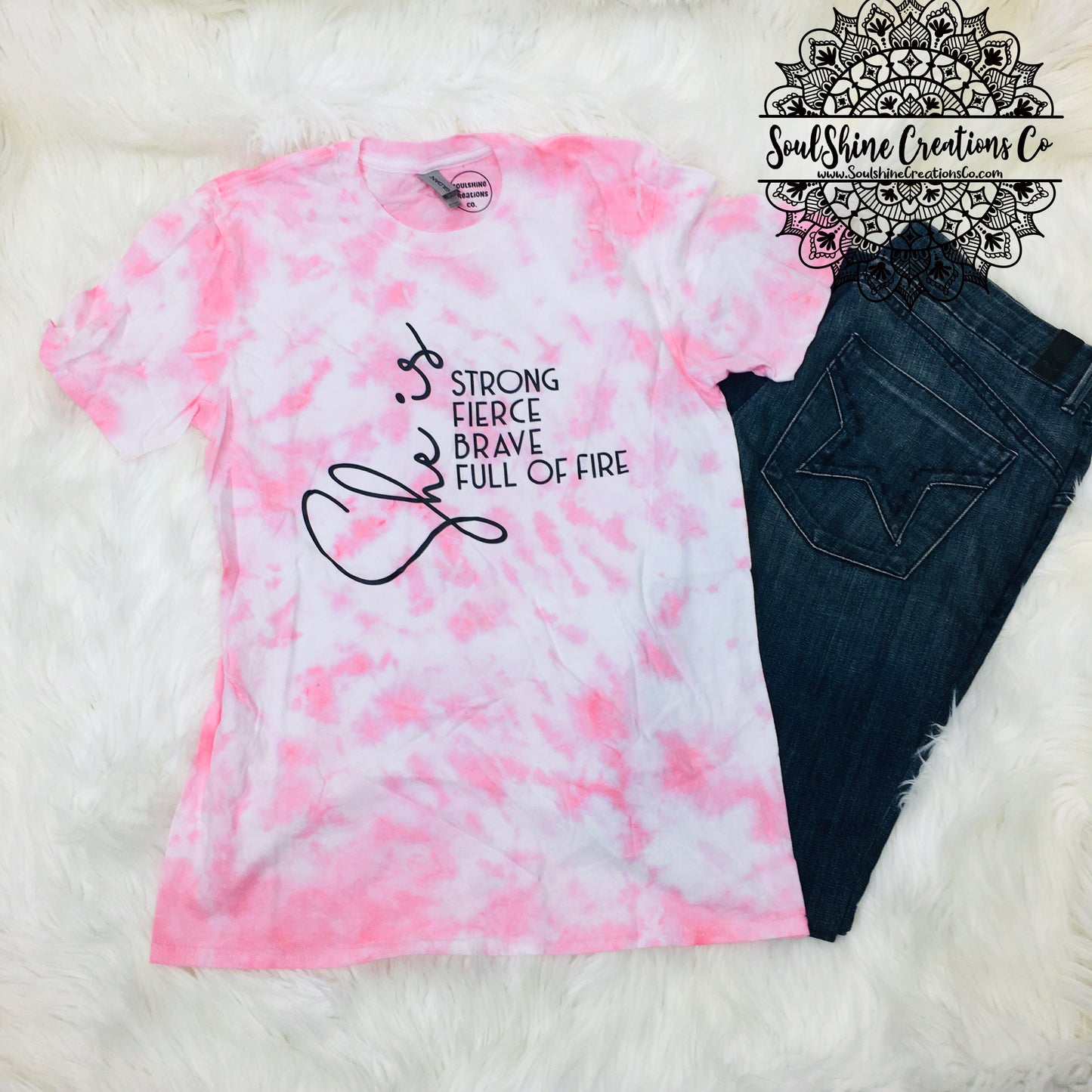 She is Strong Fierce Brave Mama & Me Hand Tie Dye Shirt