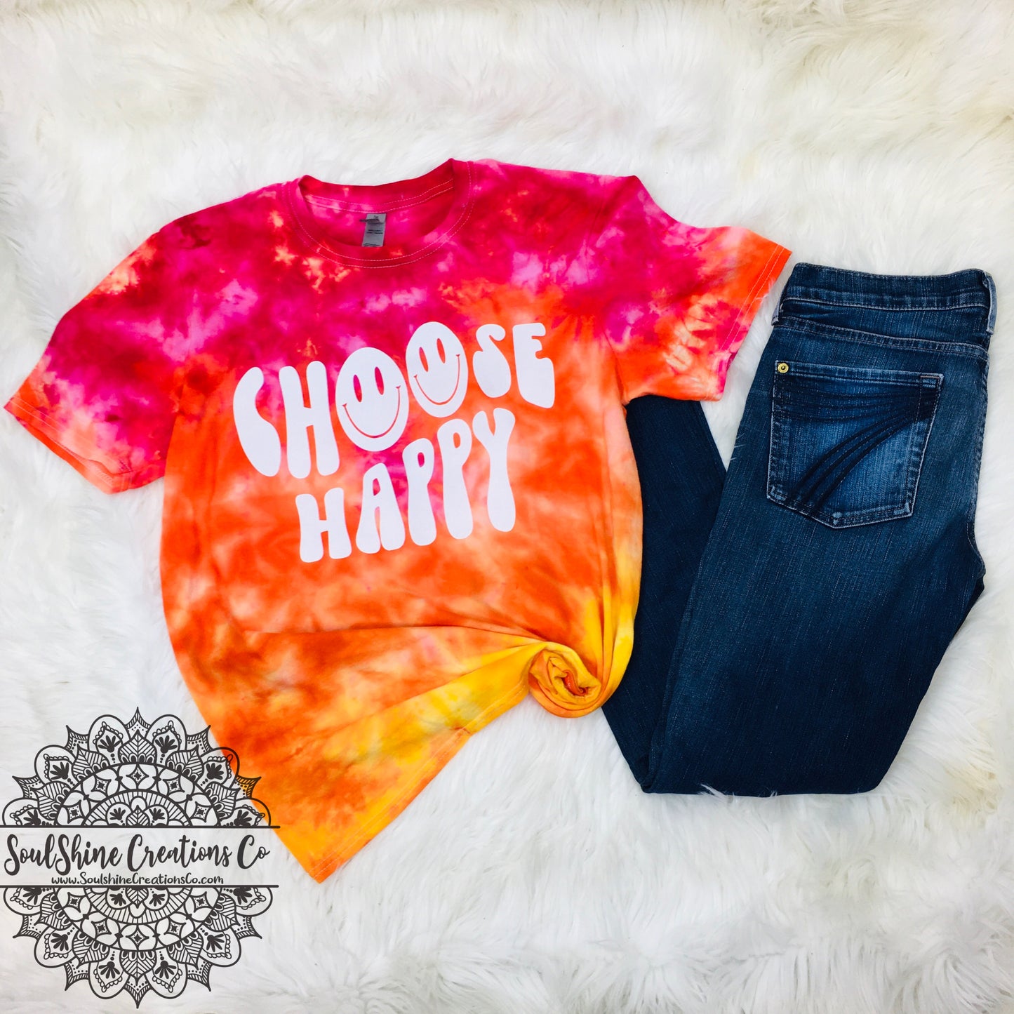 Choose Happy Sunset Ice Dyed Tie Dye Shirt