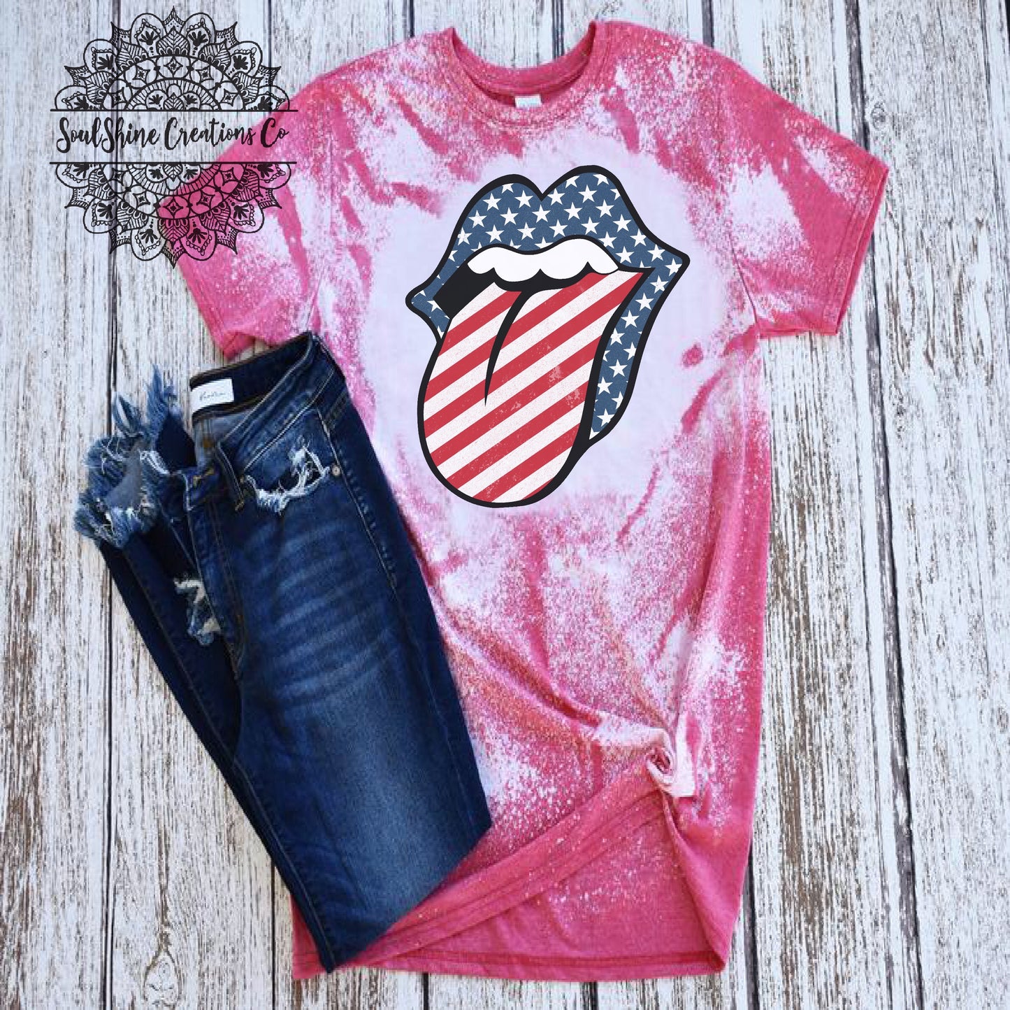 Stars & Stripes Lips Bleached Shirt