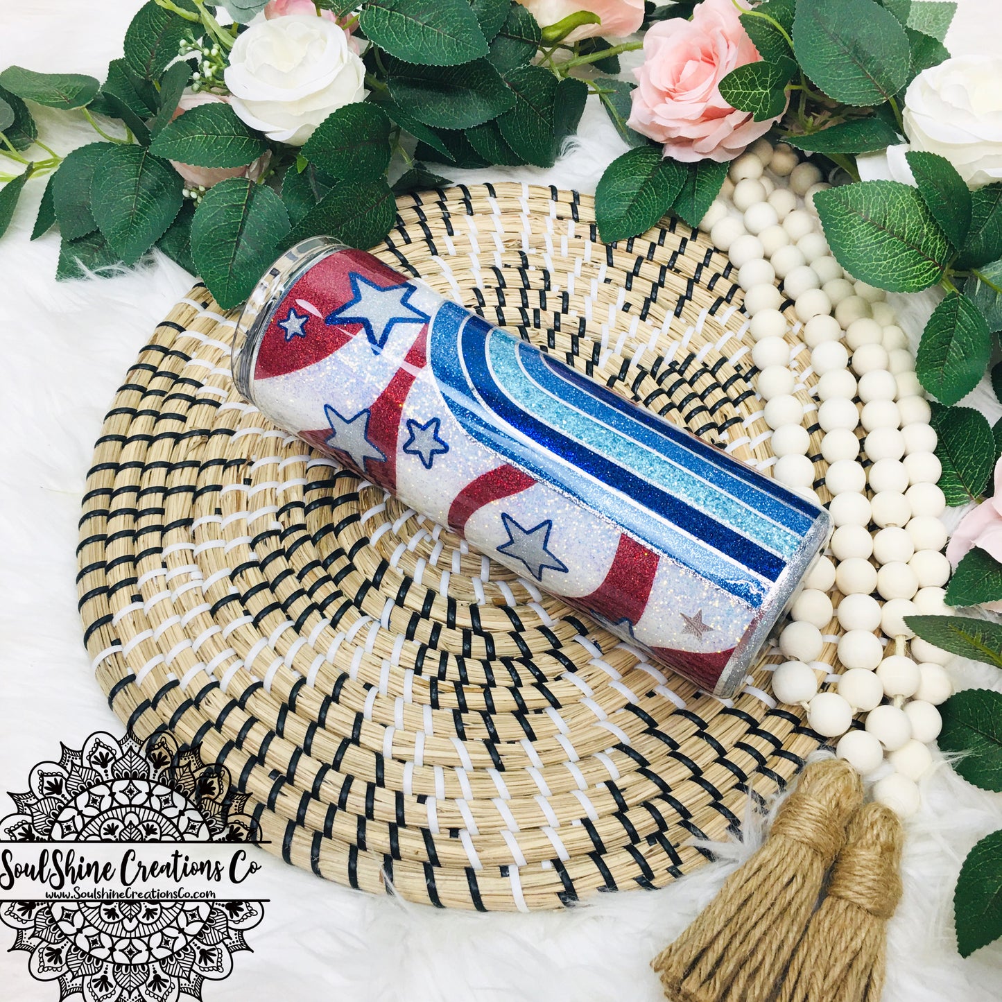 Let Freedom Ring American Flag Rainbow Glitter Tumbler