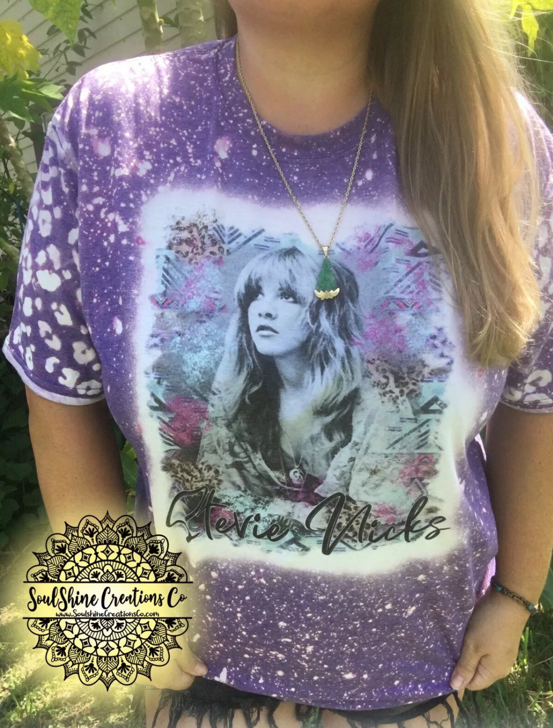 Stevie Nicks Leopard Print Sleeves Bleached Shirt
