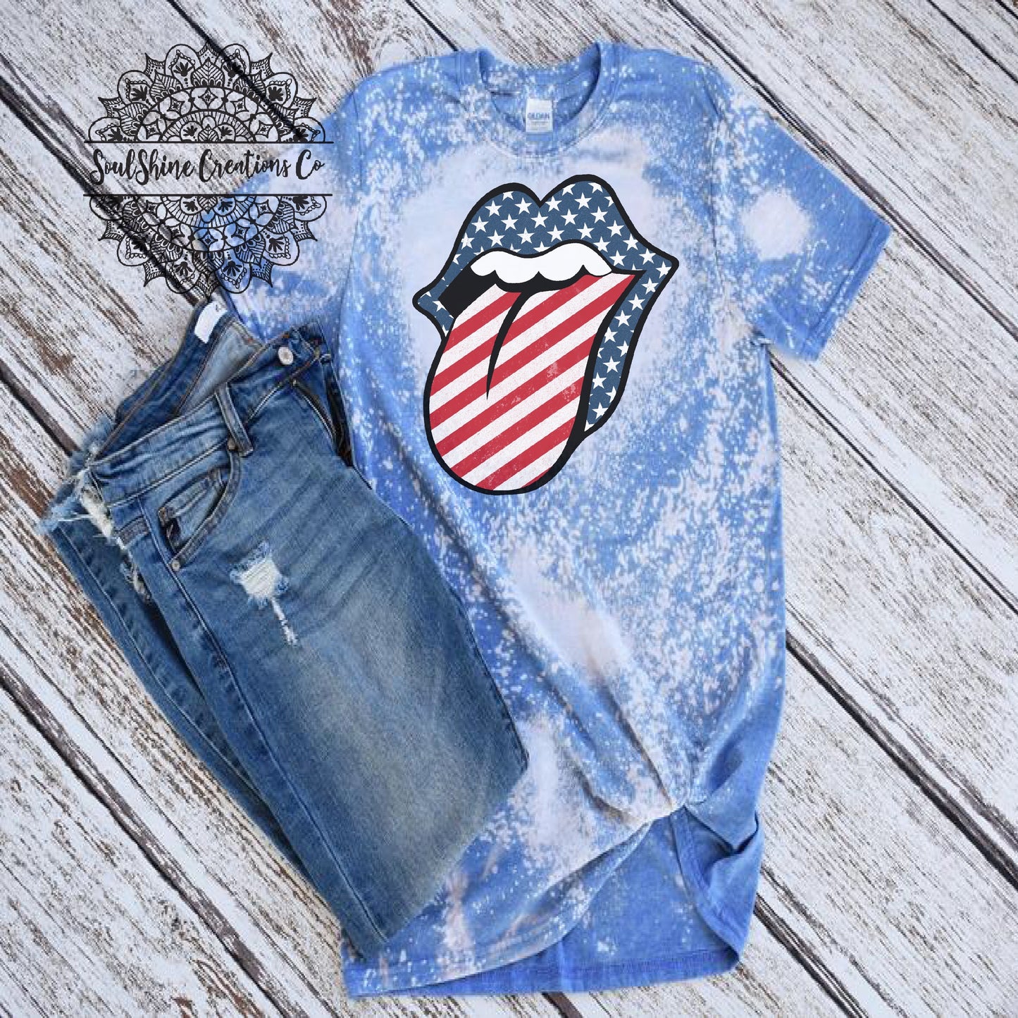 Stars & Stripes Lips Bleached Shirt