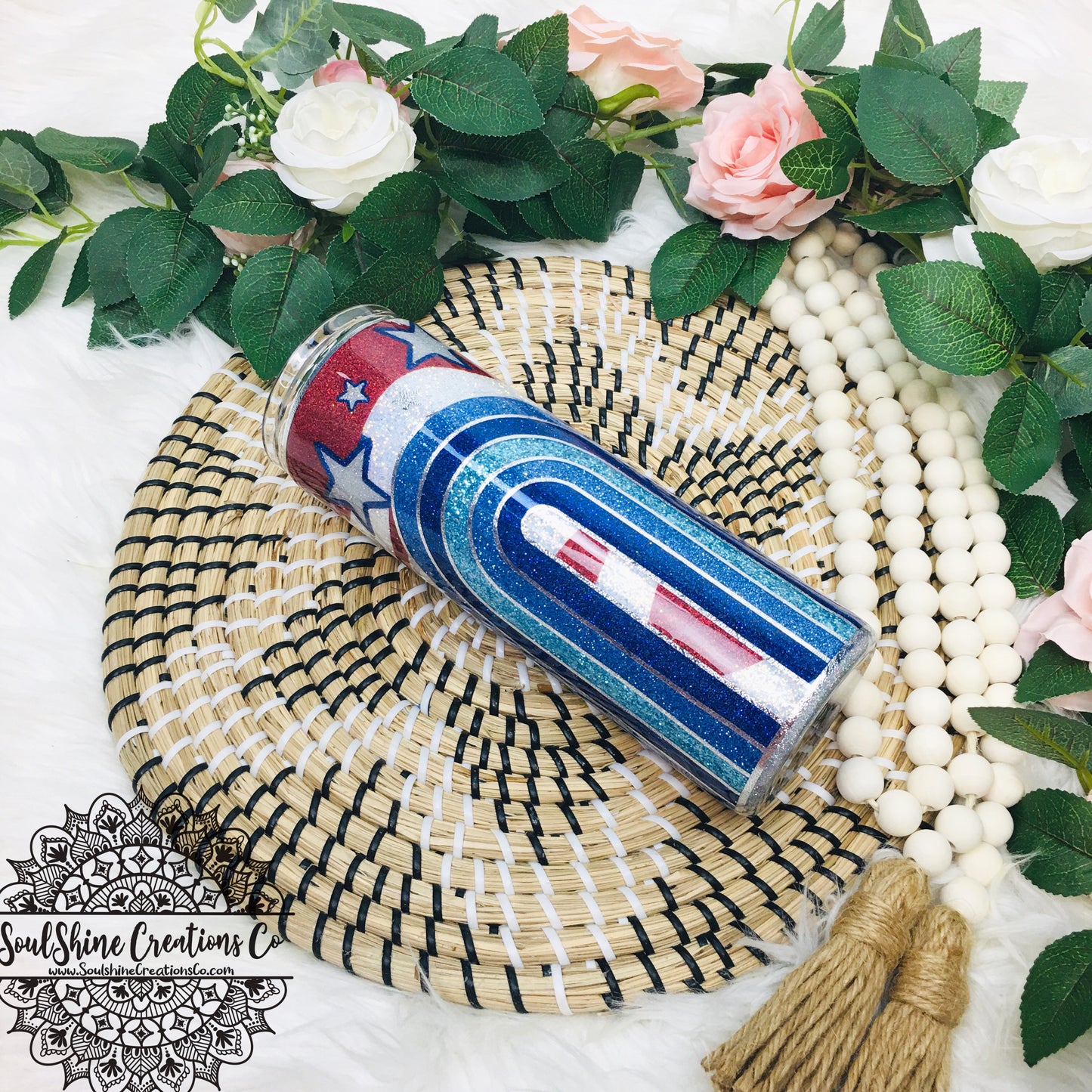 Let Freedom Ring American Flag Rainbow Glitter Tumbler