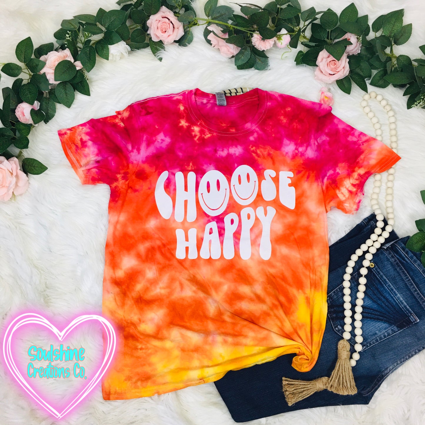 Choose Happy Sunset Ice Dyed Tie Dye Shirt