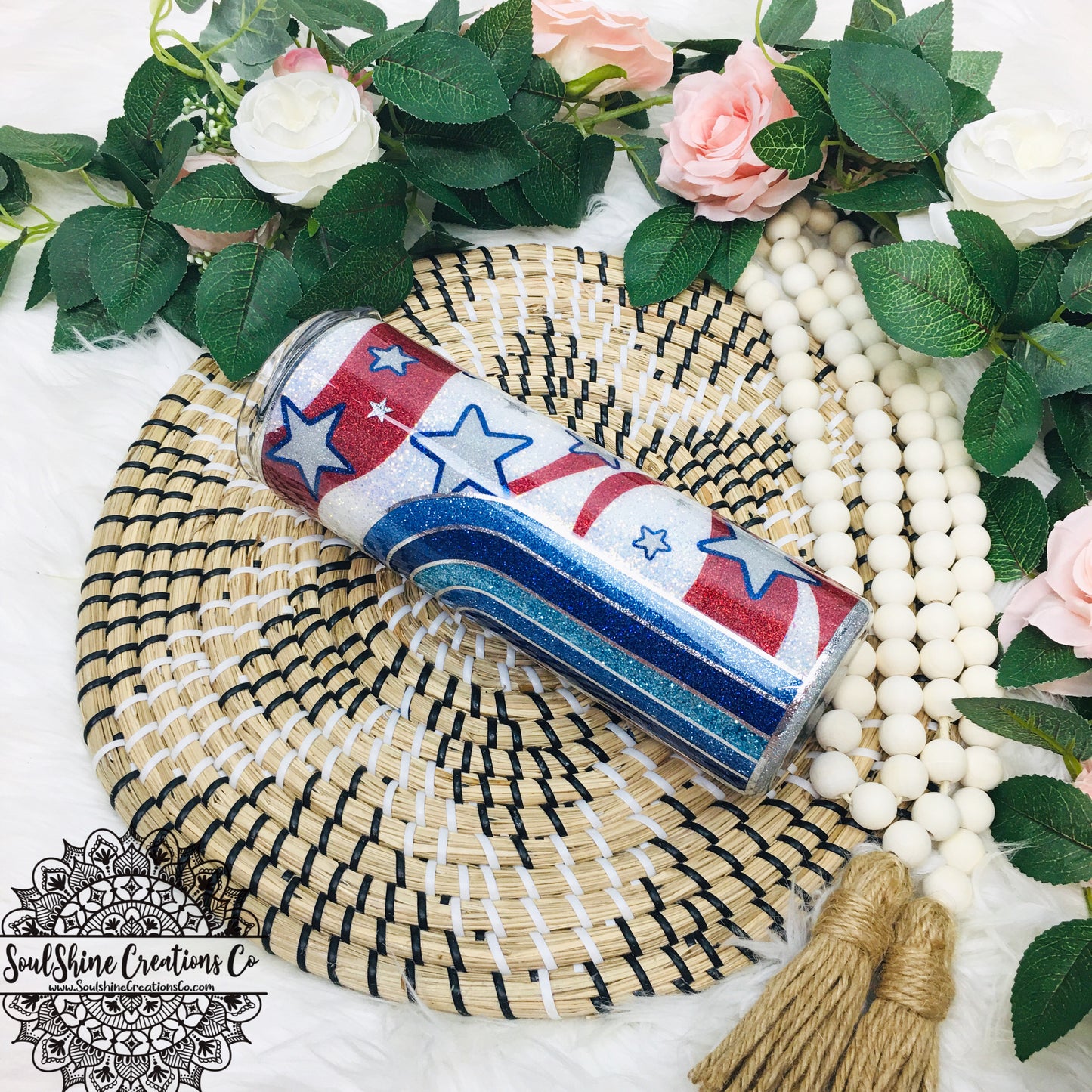 Let Freedom Ring American Flag Rainbow Glitter Tumbler