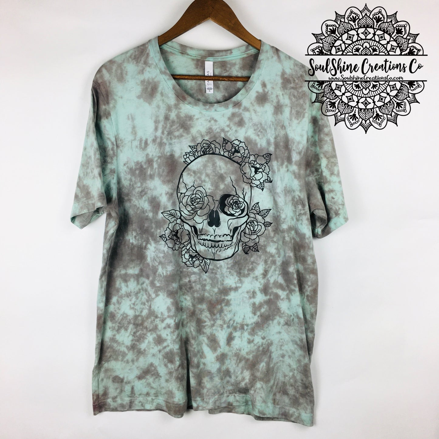 Floral Skull Mint Chocolate Hand Tie Dye Shirt