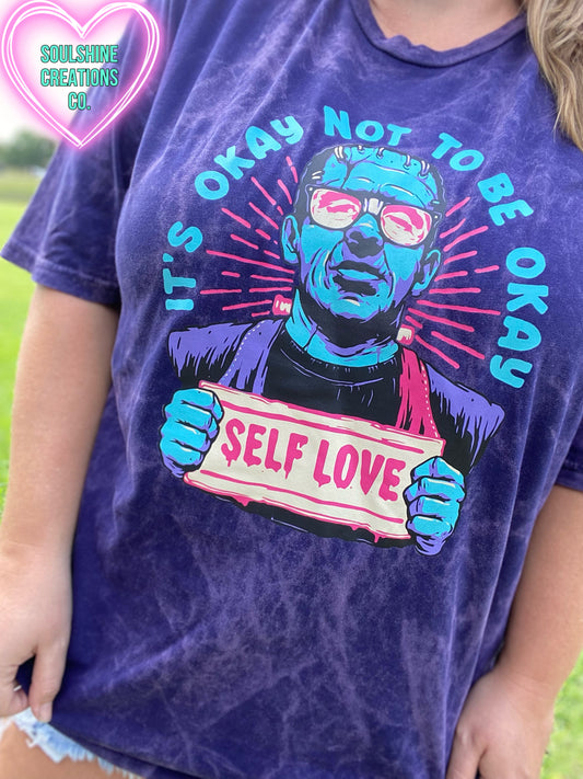It’s Okay Not to be Okay Self Love Vintage Style Mineral Wash Tee Shirt