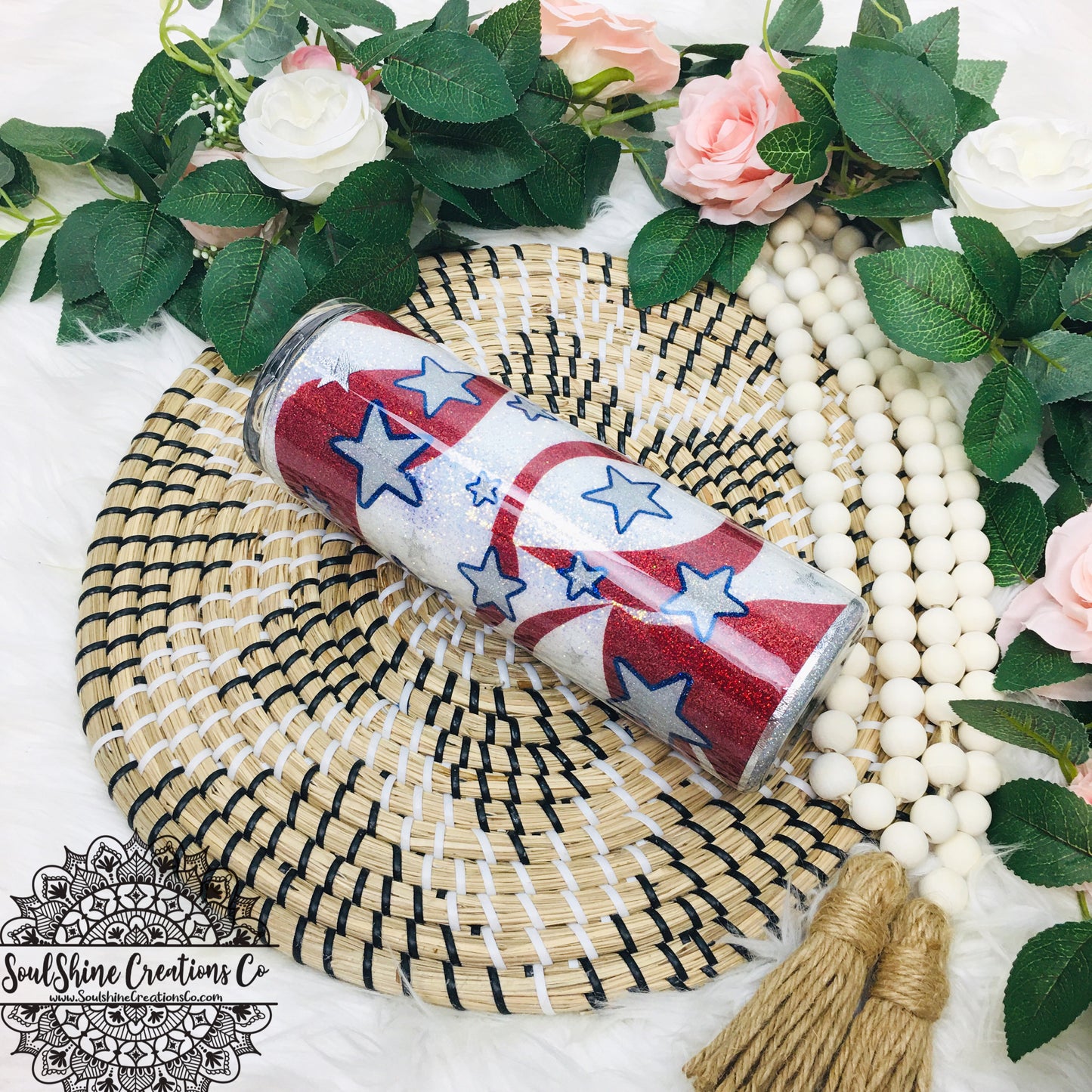 Let Freedom Ring American Flag Rainbow Glitter Tumbler