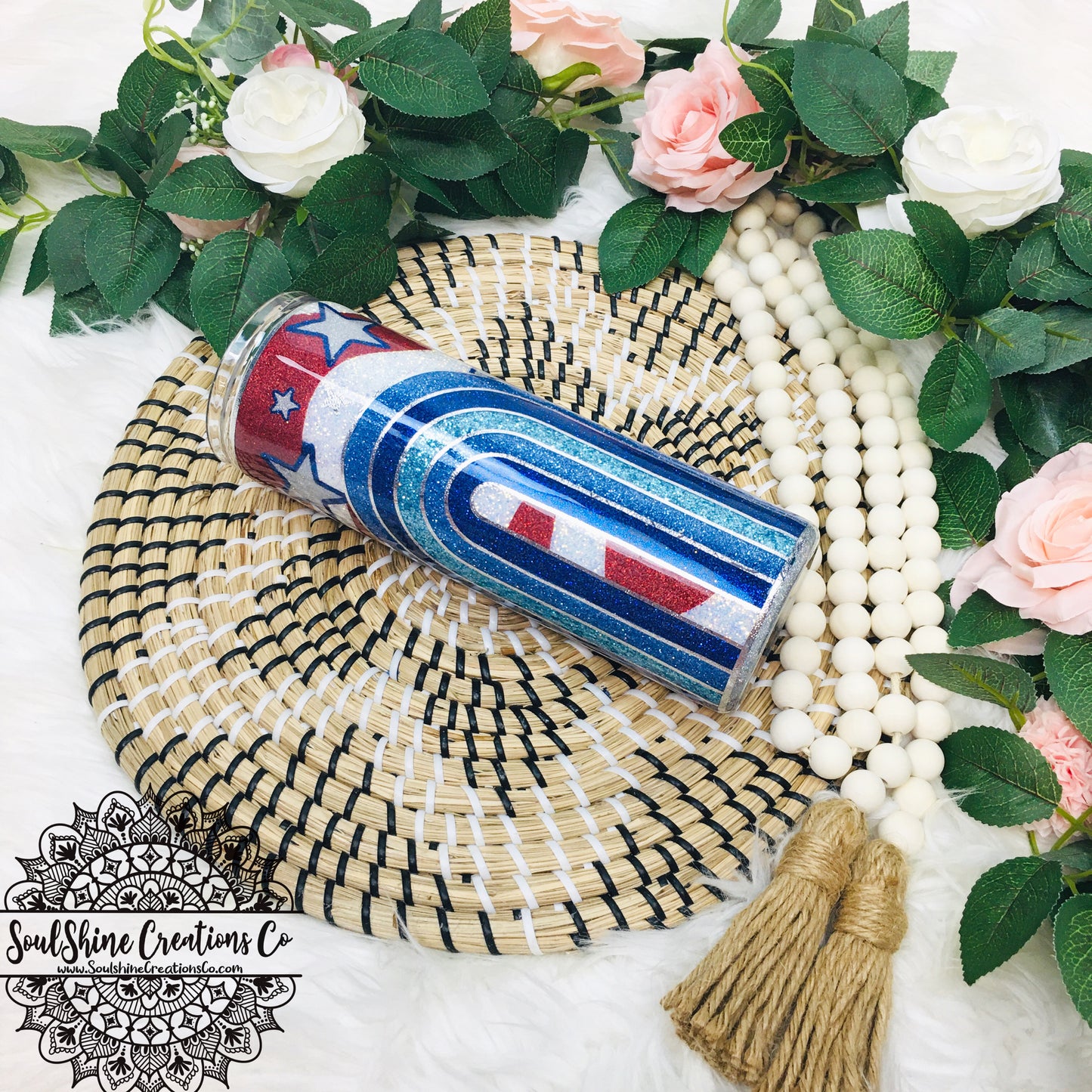 Let Freedom Ring American Flag Rainbow Glitter Tumbler