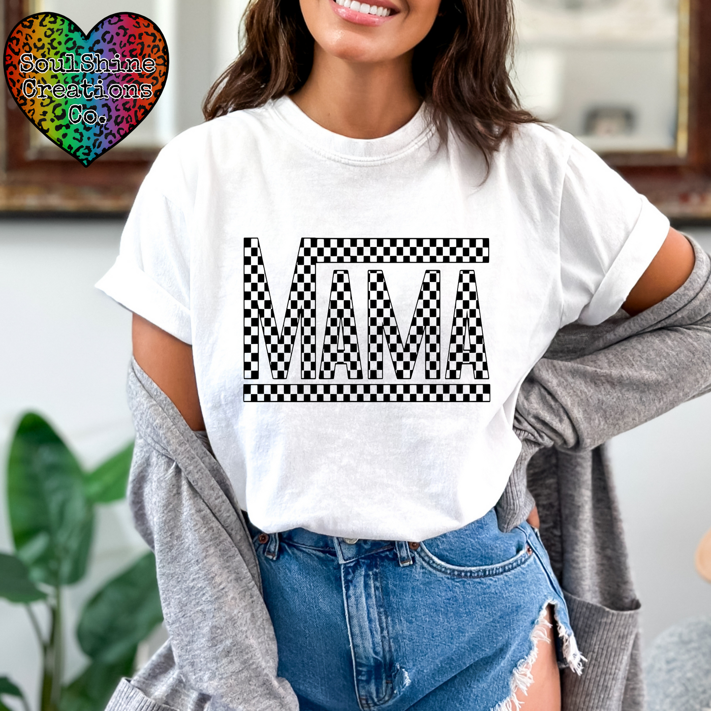 Mama Checkered Comfort Colors Tee Shirt