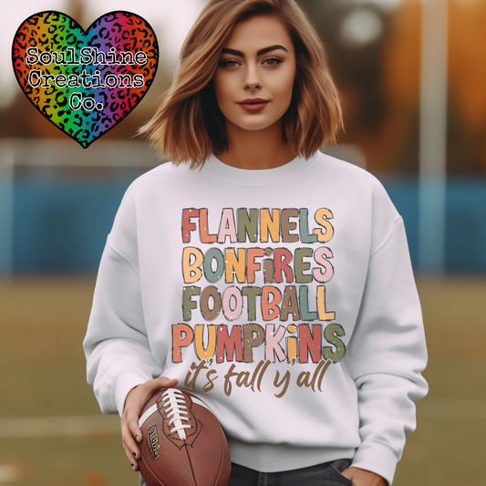 Flannels Bonfires Football Pumpkins Fall Sweater