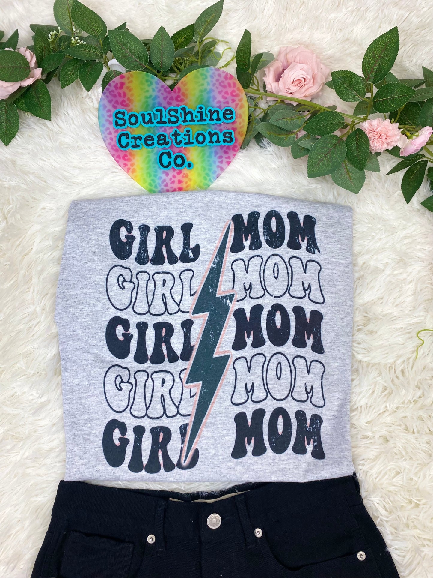 Girl Mom Stacked Bolt Graphic Tee Shirt