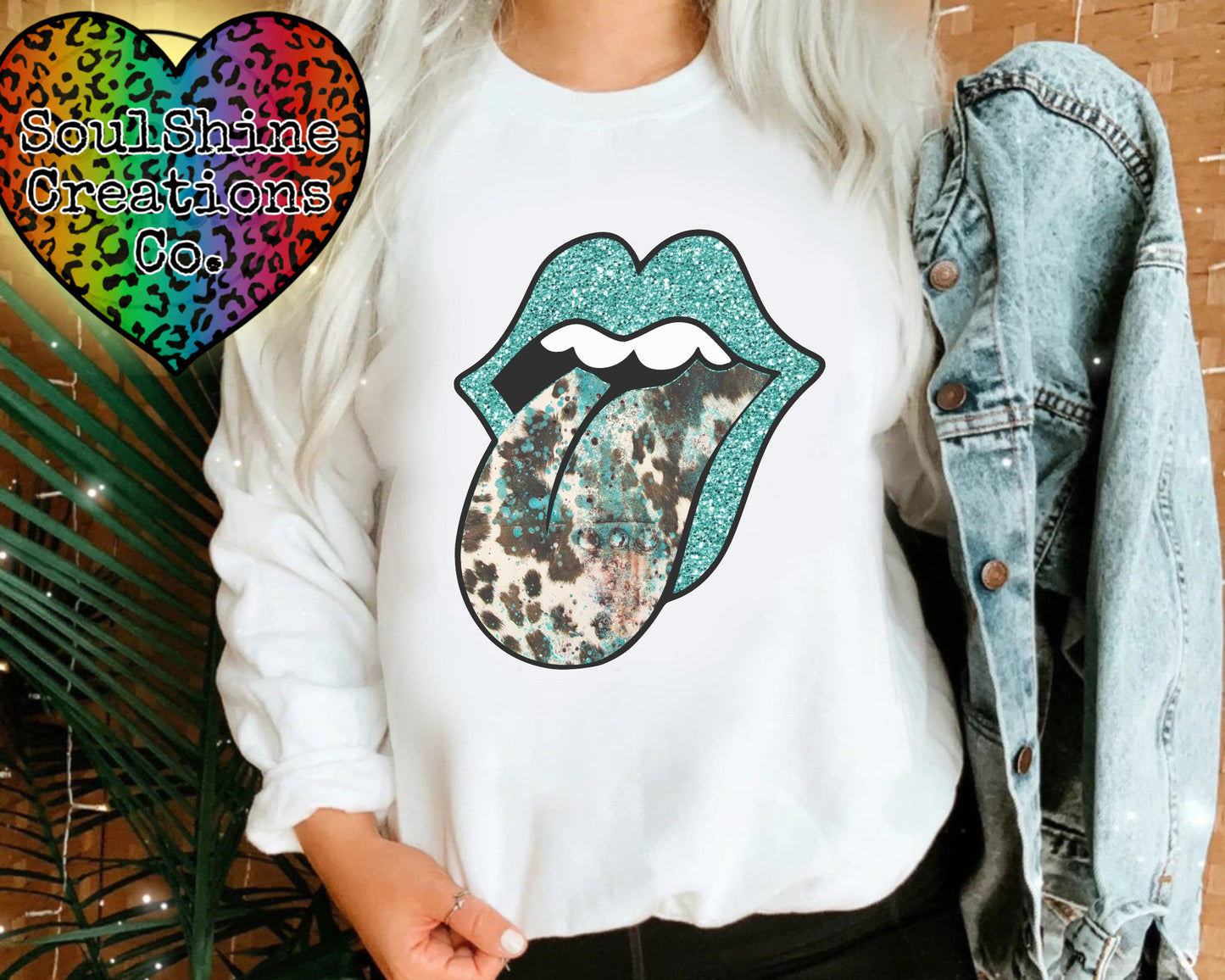 Turquoise Cow Print Western Sweater