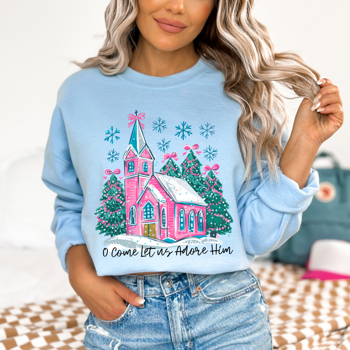 Oh come let us adore him christmas tee or sweater