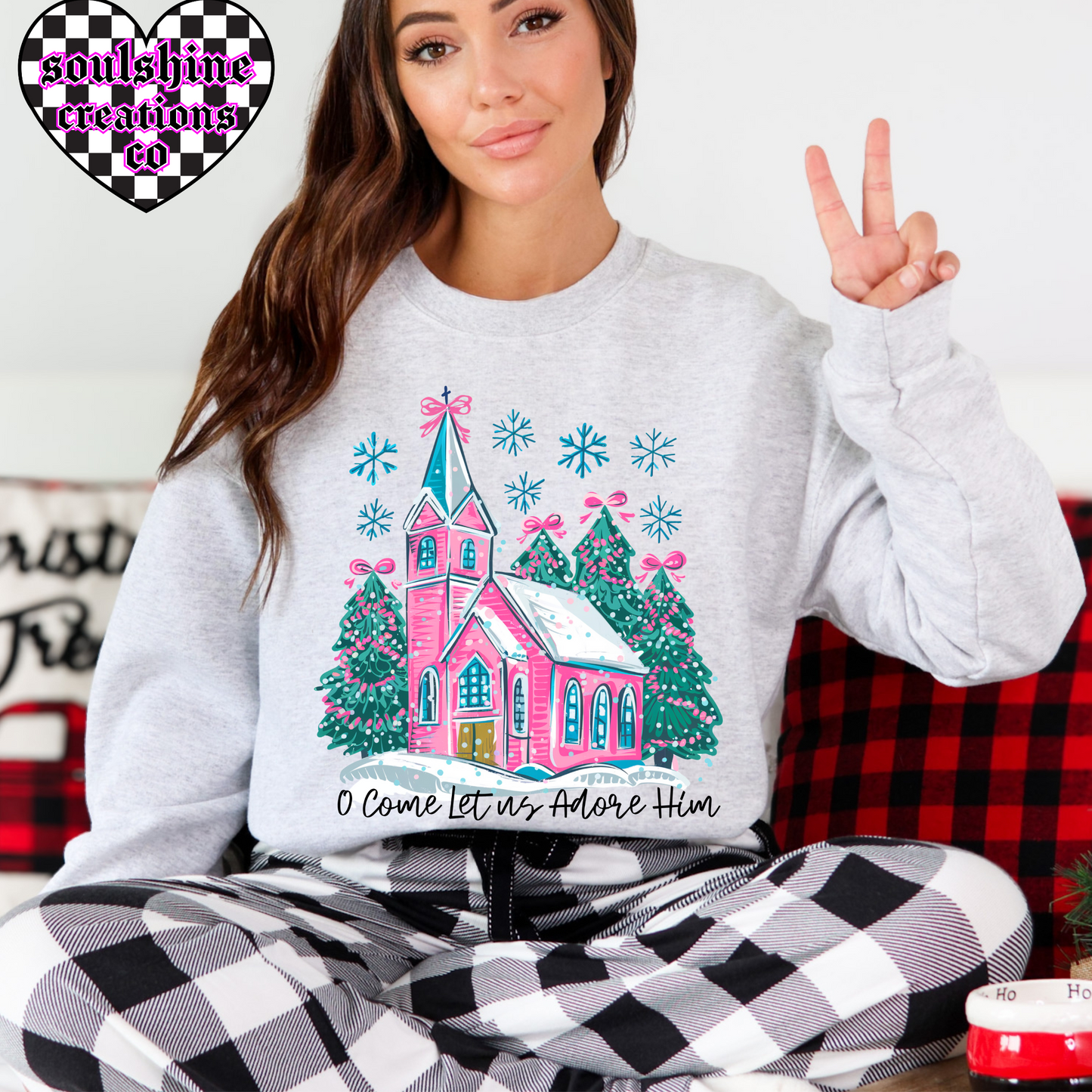 Oh come let us adore him christmas tee or sweater