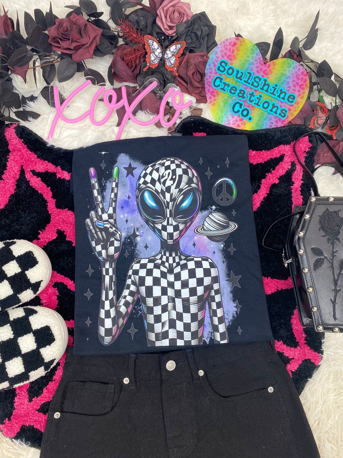 Checkered Alien Tee or Sweater