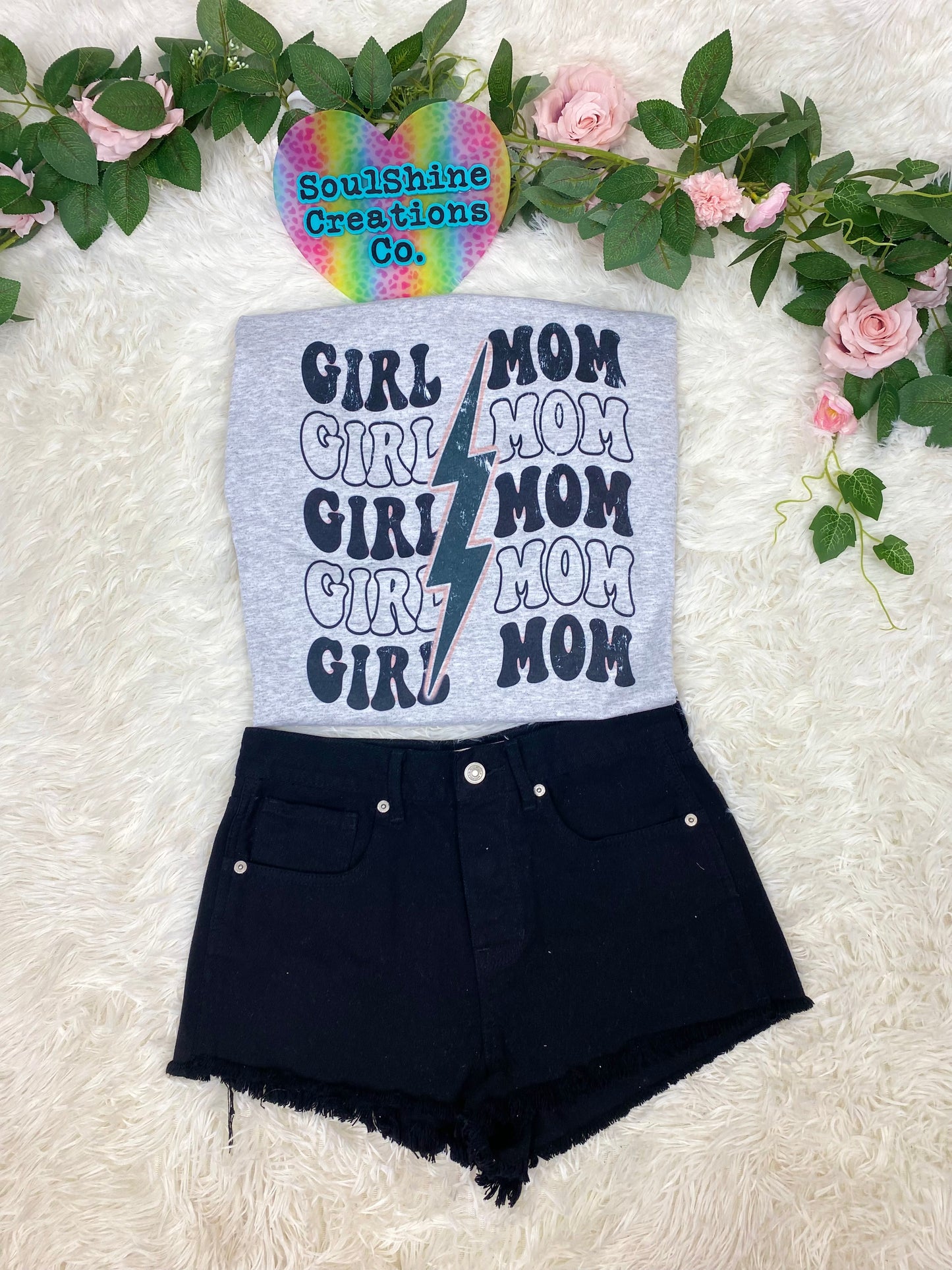 Girl Mom Stacked Bolt Graphic Tee Shirt