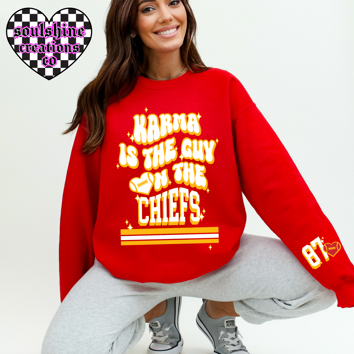 Karma is the guy on the chiefs 87 Swiftie Sweatshirt