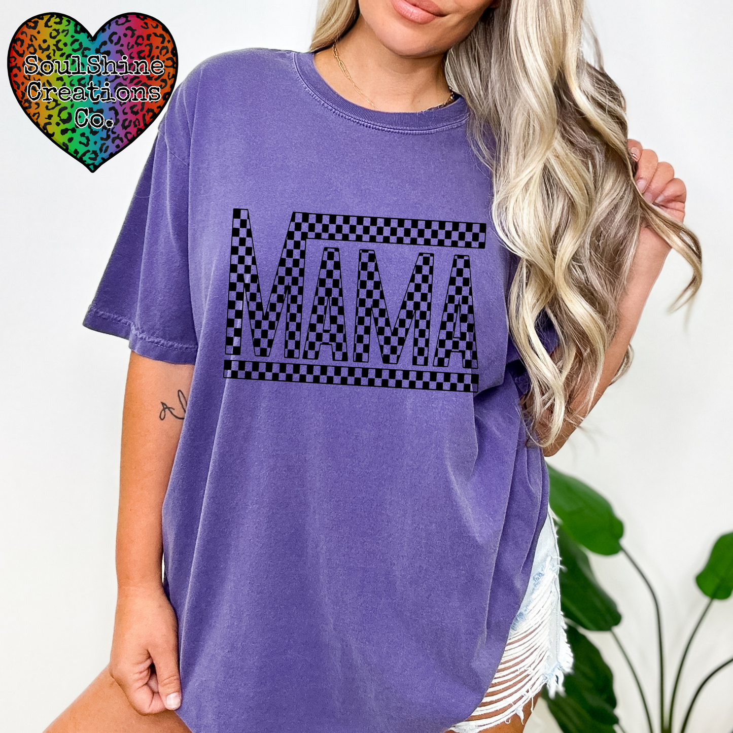 Mama Checkered Comfort Colors Tee Shirt